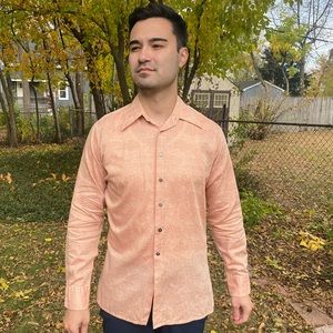 Vintage 1970s Floral Salmon Button Down
